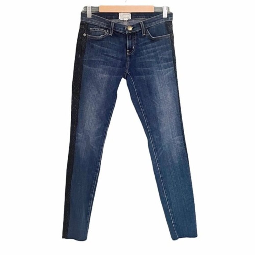 Current Elliott Rolled Skinny Jeans Loved Tux Black Lace Wash Women’s Size 28
